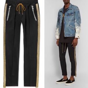 Rhude Black Traxedo Pants Drawstring Gold Side Stripe Designer Luxury Medium